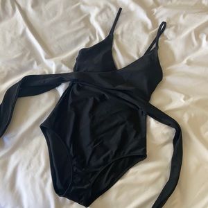 Aerie Black Wrap One Piece Swimsuit